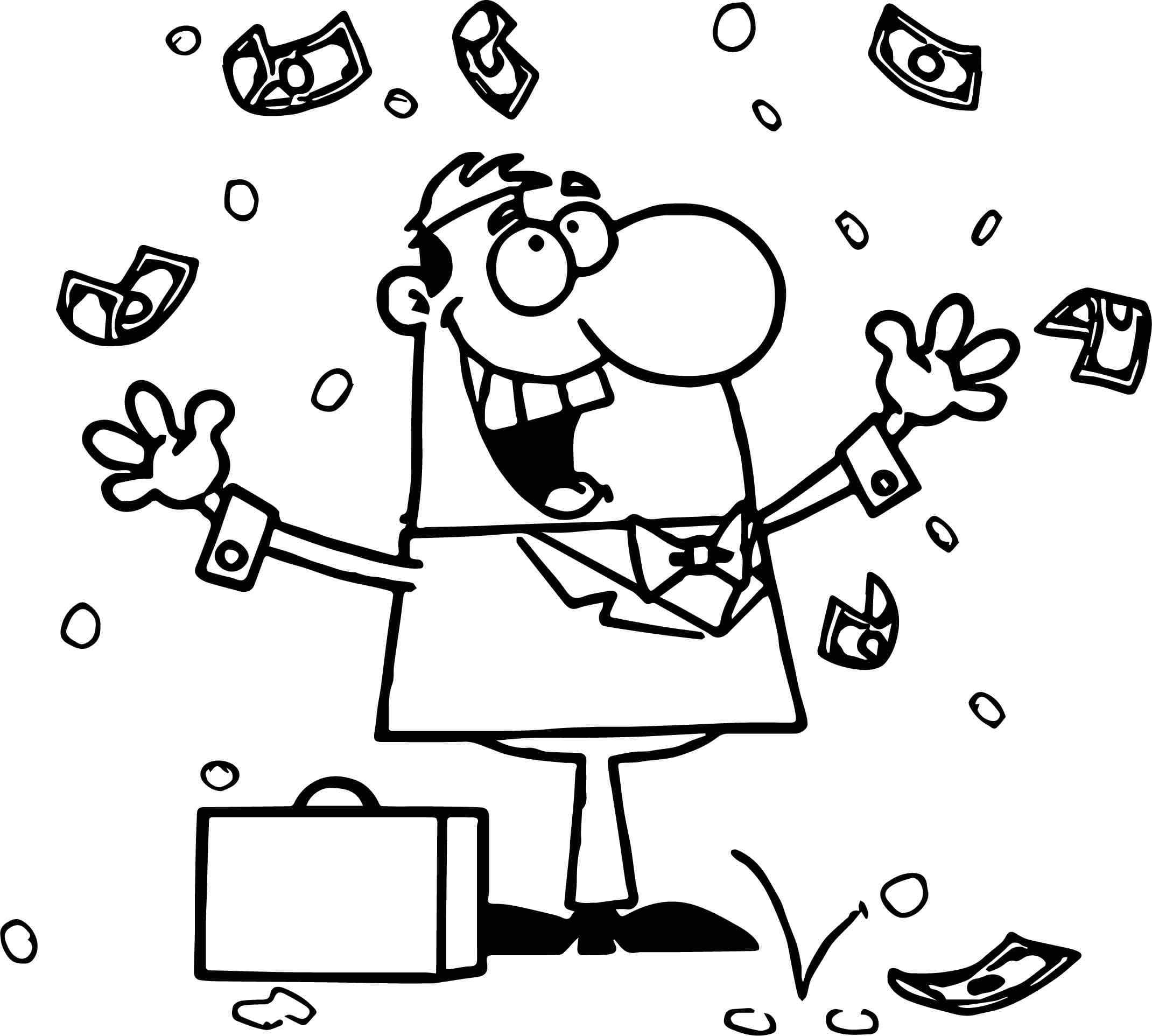 Joyful Worker On Pay Day Coloring Page