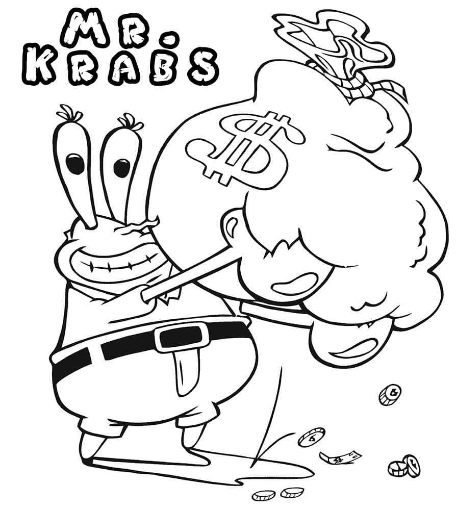Krabs With A Bag Of Money Coloring Page