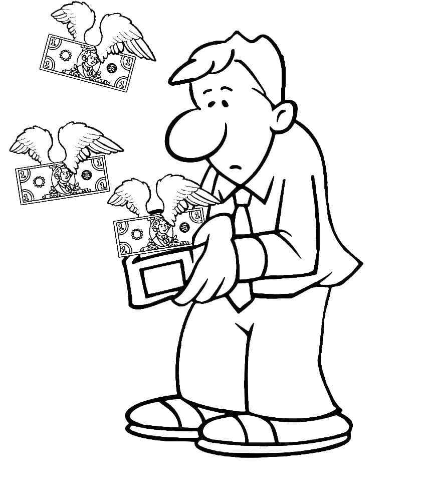 Money Is Flying Out Of The Wallet Coloring Page
