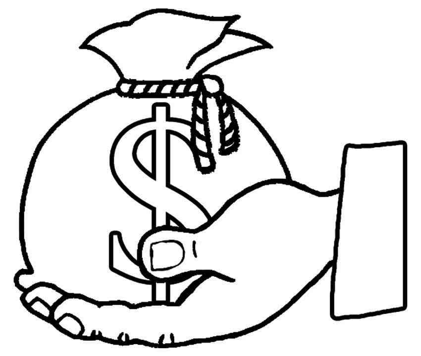 The Hand Holds A Bag Of Money Coloring Page