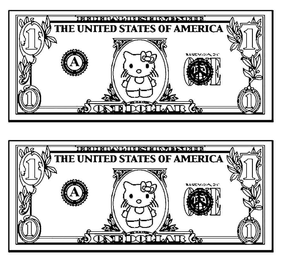 Toy Banknotes With Kitty Coloring Page