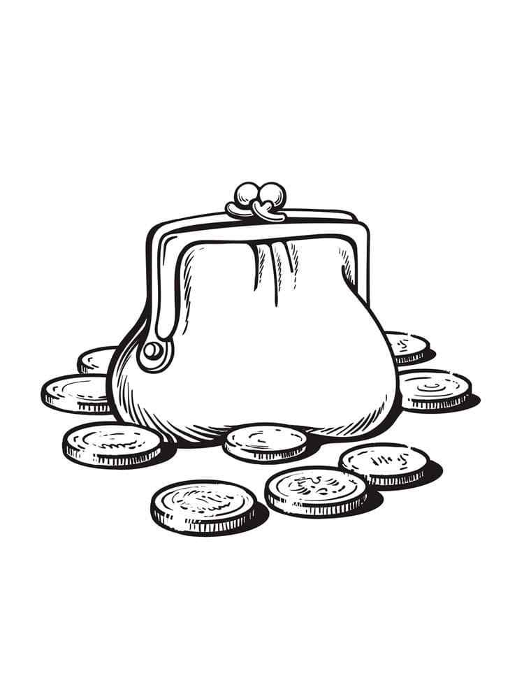 Wallet With Coins Coloring Page