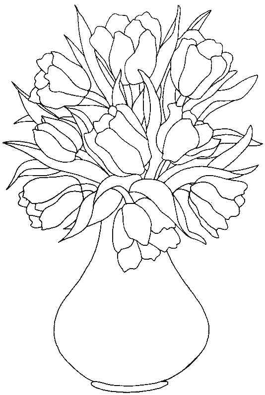 Beautiful Vase Of Tulips Coloring Page