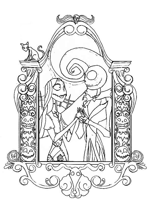 Jack And Sally In Frame Coloring Page