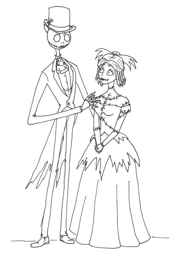 Jack And Sally For Kids Coloring Page