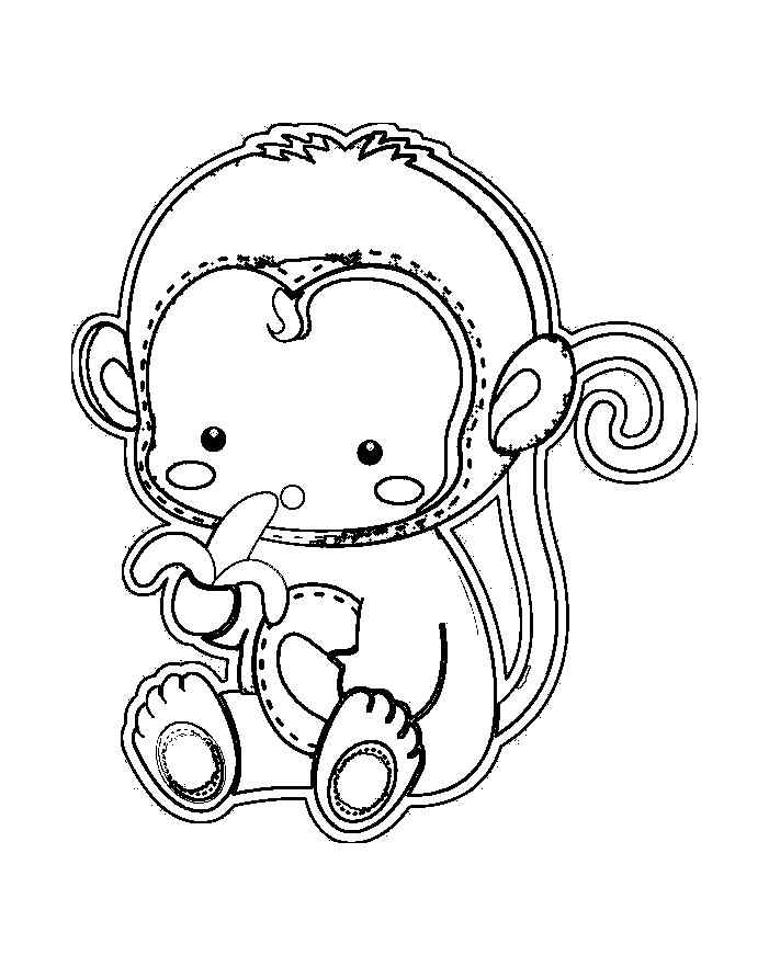 Monkey Is Eating Banane Coloring Page