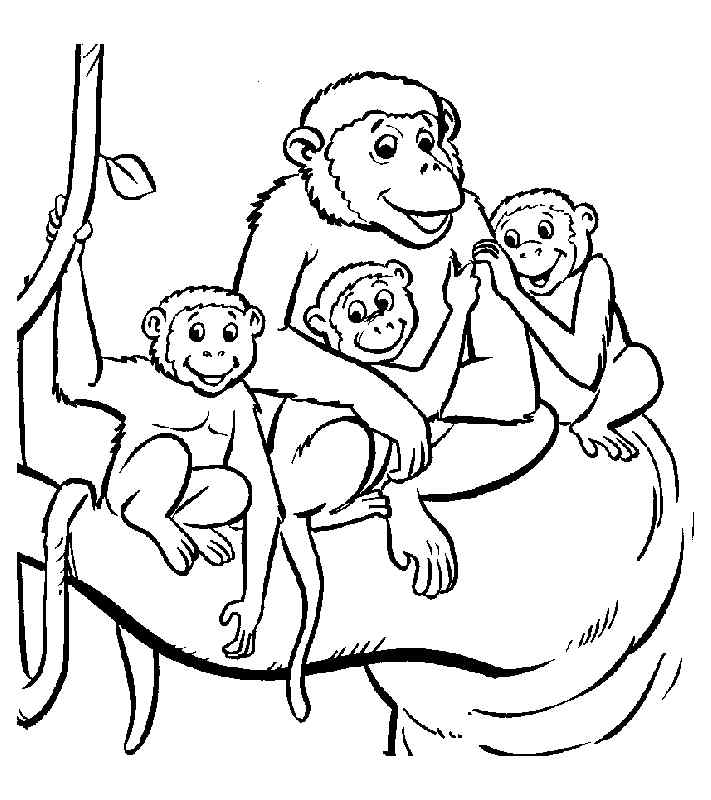 Little Monkeys And Mom Coloring Page