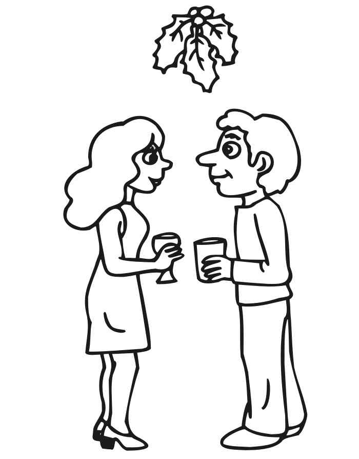 Couple Under The Mistletoe Coloring Page
