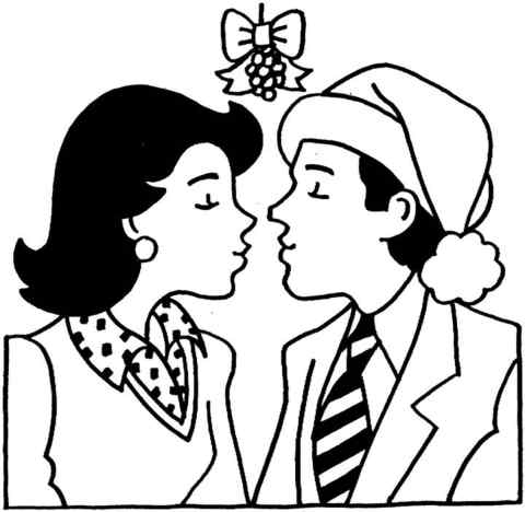 Kissing Under Mistletoe Coloring Page