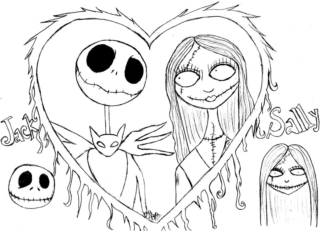 Jack And Sally with Heart Coloring Page