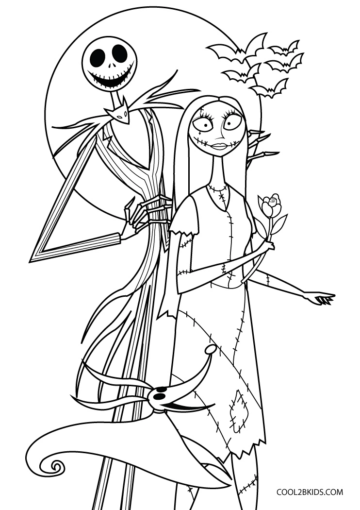 Nightmare Before Christmas Jack and Sally Coloring Page