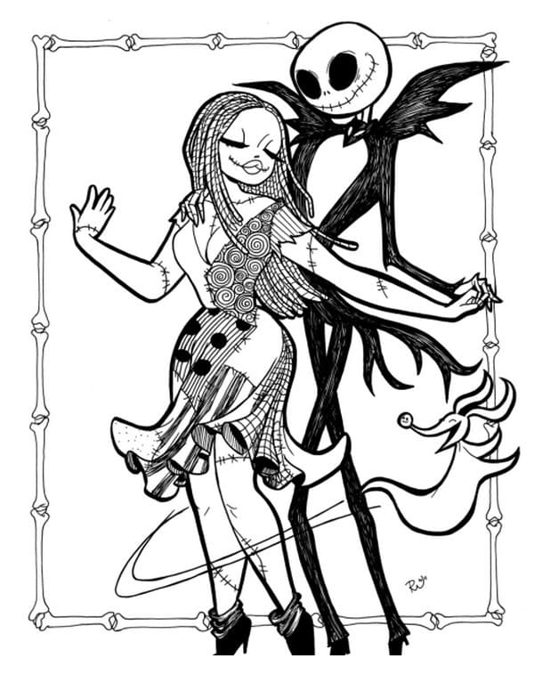 Jack And Sally Nightmare Before Christmas Coloring Page