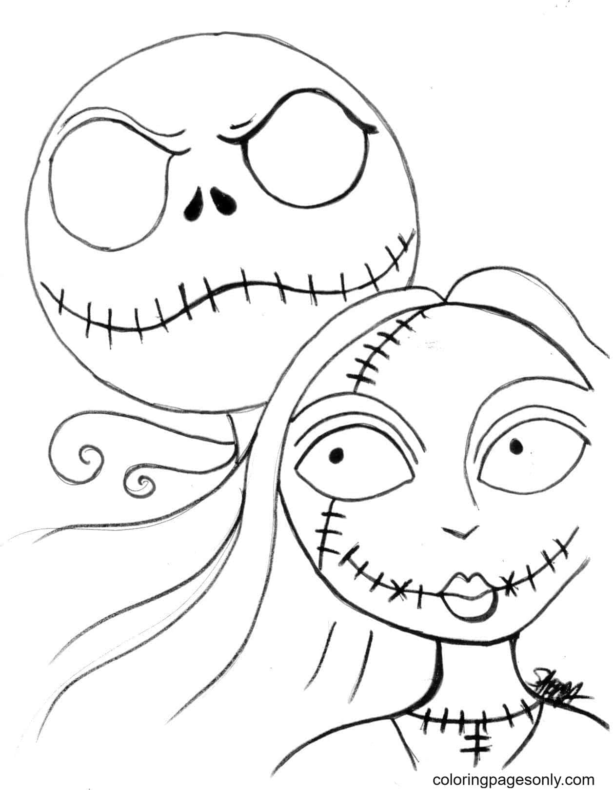 Easy Sally And Jack Coloring Page
