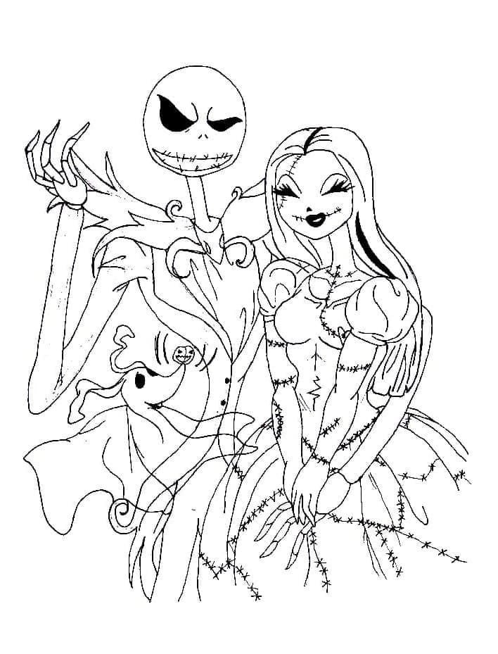 Jack and Sally at the party Coloring Page