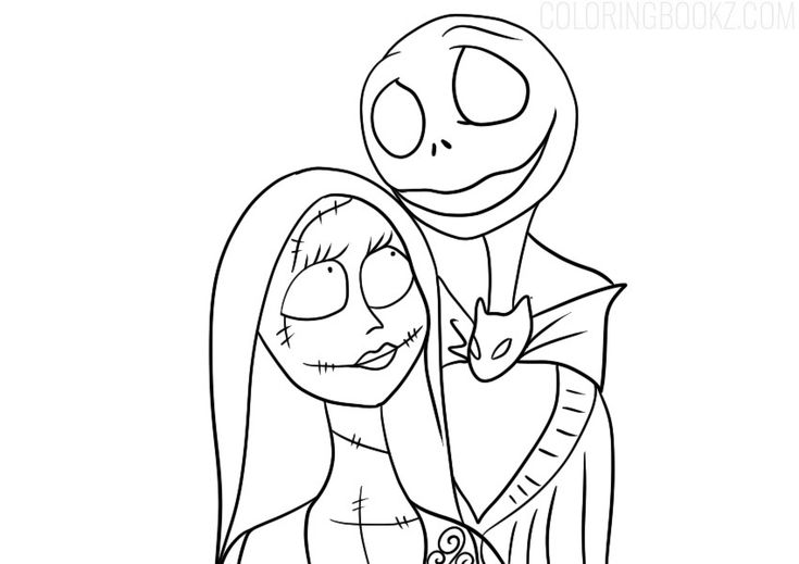 Simple Jack And Sally Printable Coloring Page
