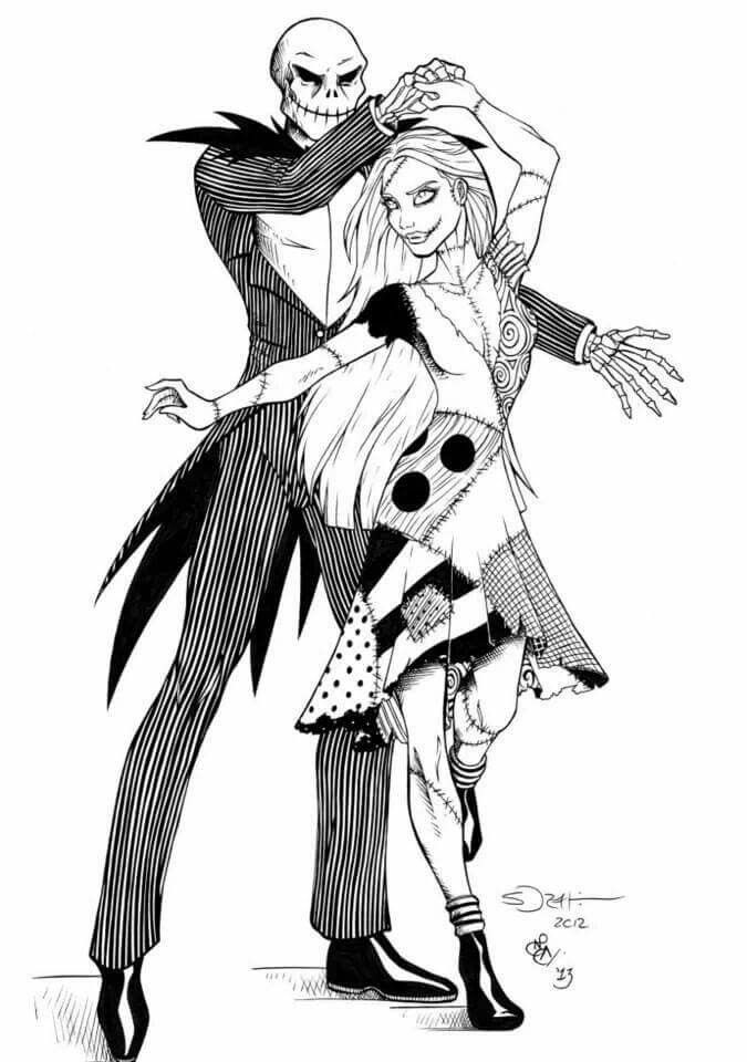 Jack And Sally Dancing Coloring Page