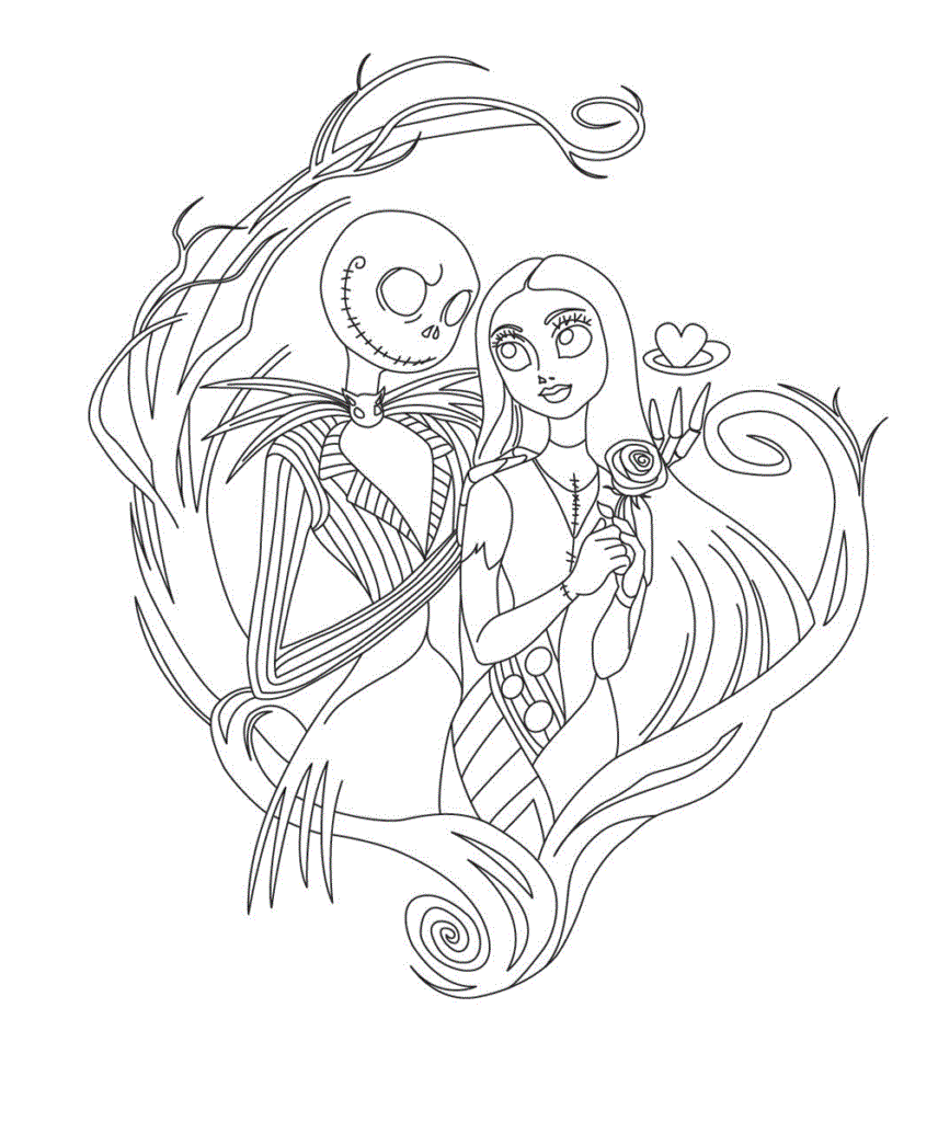 Jack and Sally Be Happy Coloring Page