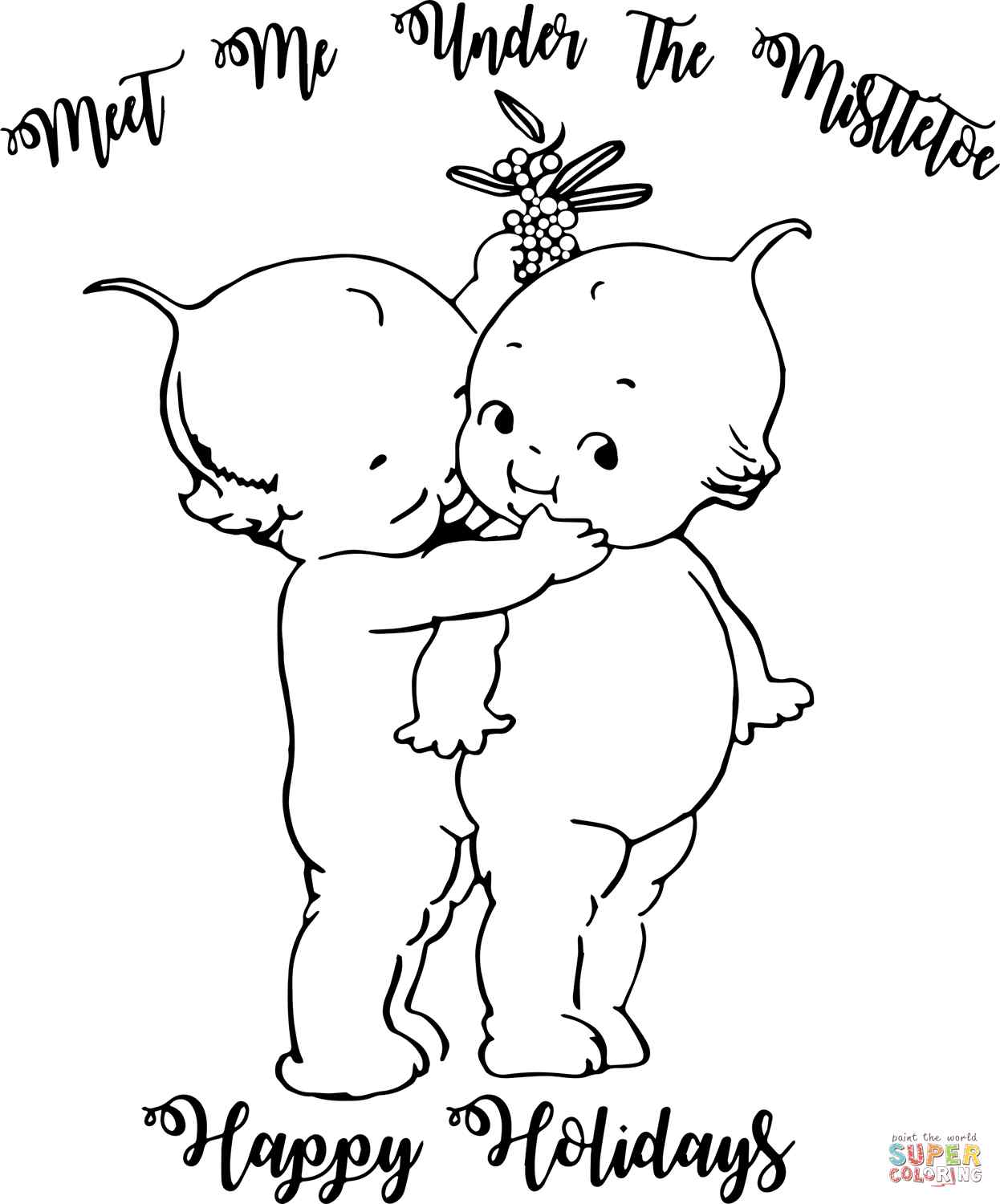 Kewpie Dolls Meet Me Mistletoe Coloring Page