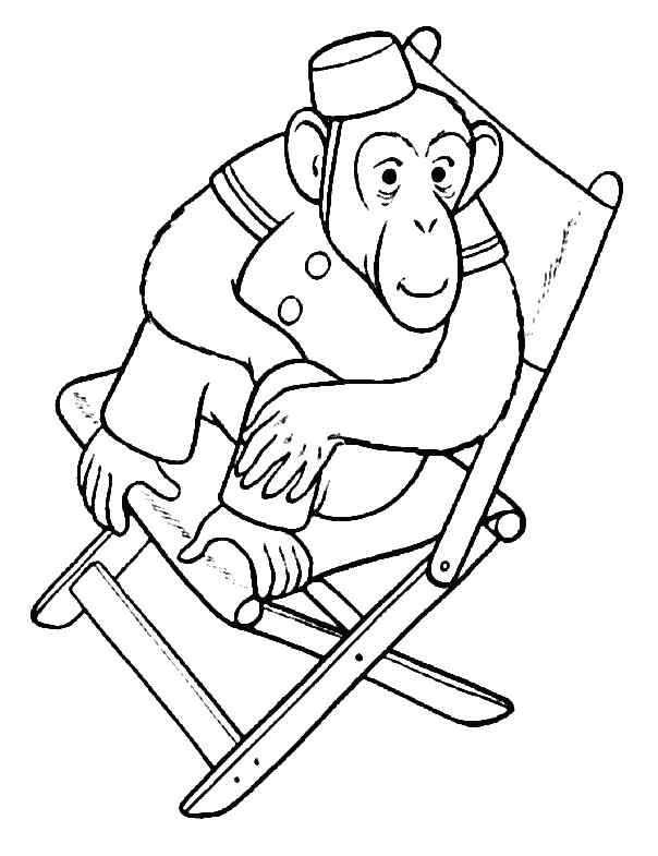 Monkeys Sits On Chair Coloring Page