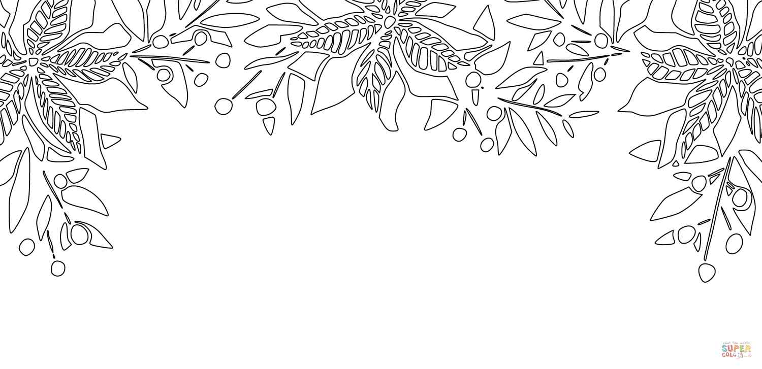 Poinsettia And Mistletoe Border Coloring Page