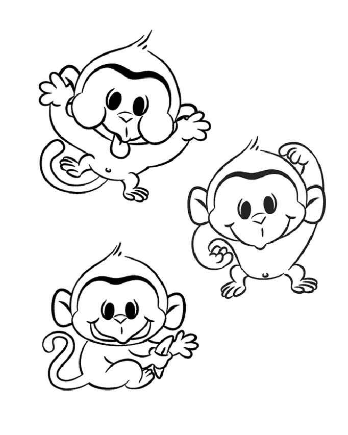 Three Monkeys Coloring Page