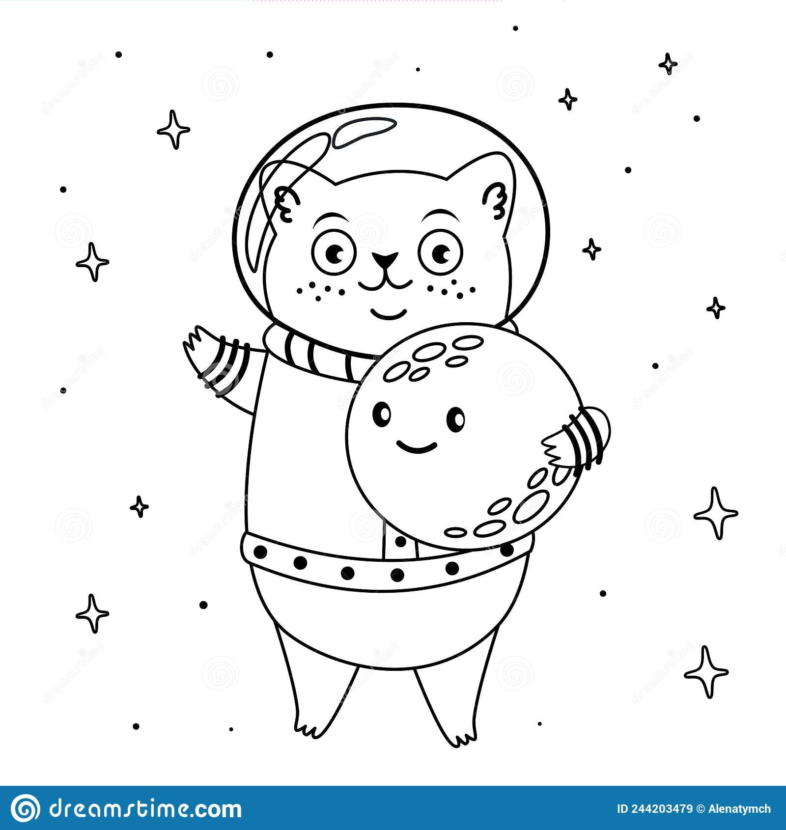 A Astronaut in a suit is isolated Coloring Page