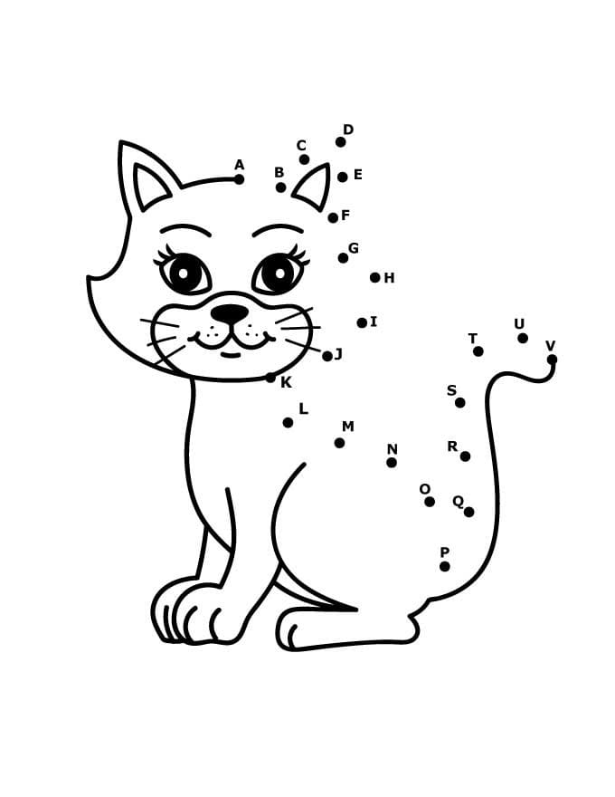 A Cute Cat Dot To Dots Coloring Page