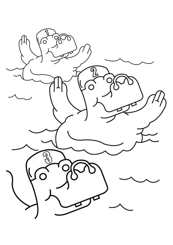 A Swimming Hippos Coloring Page