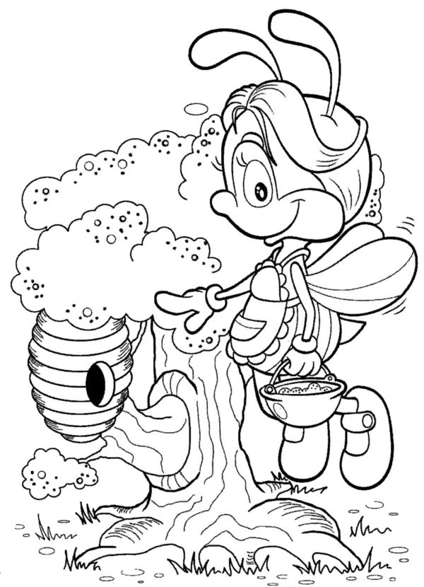 A hardworking bee collects nectar with buckets