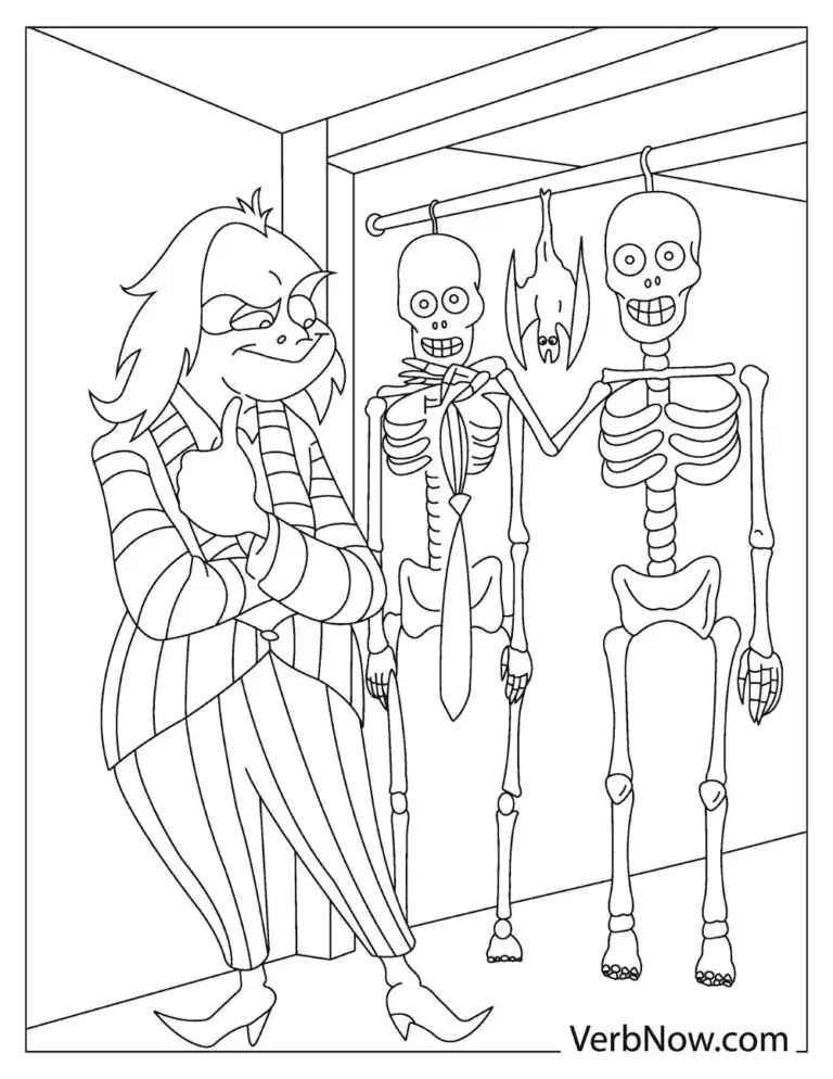 A man looking at two skeletons hanging in the closet Coloring Page