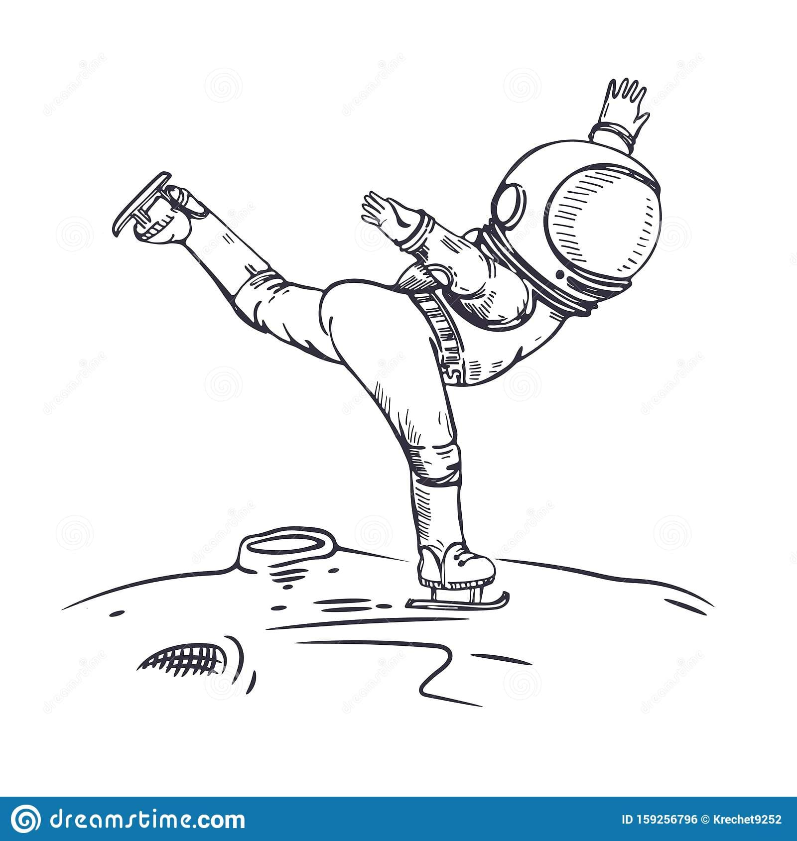 An Astronaut is skating in space To print Coloring Page