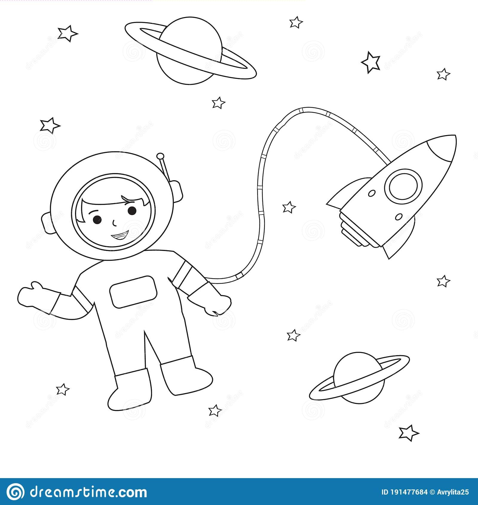 Astronaut And Rocket in Space Coloring to Print Coloring Page