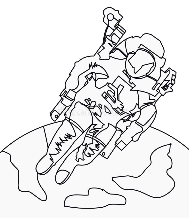 Astronaut Coloring Page Hand Drawn Kids Coloring Page