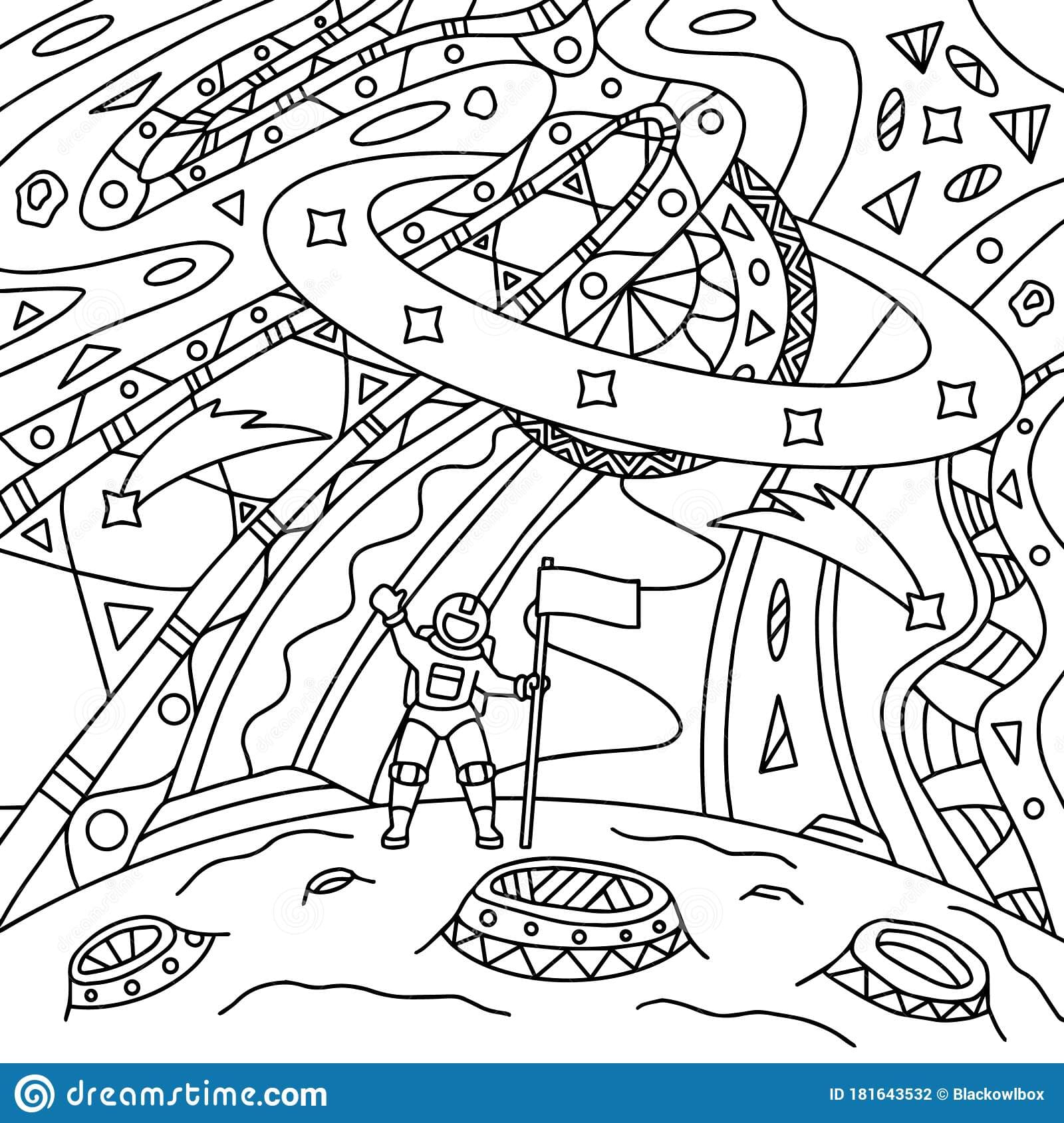 Astronaut Space Black White Vector Illustration Coloring book
