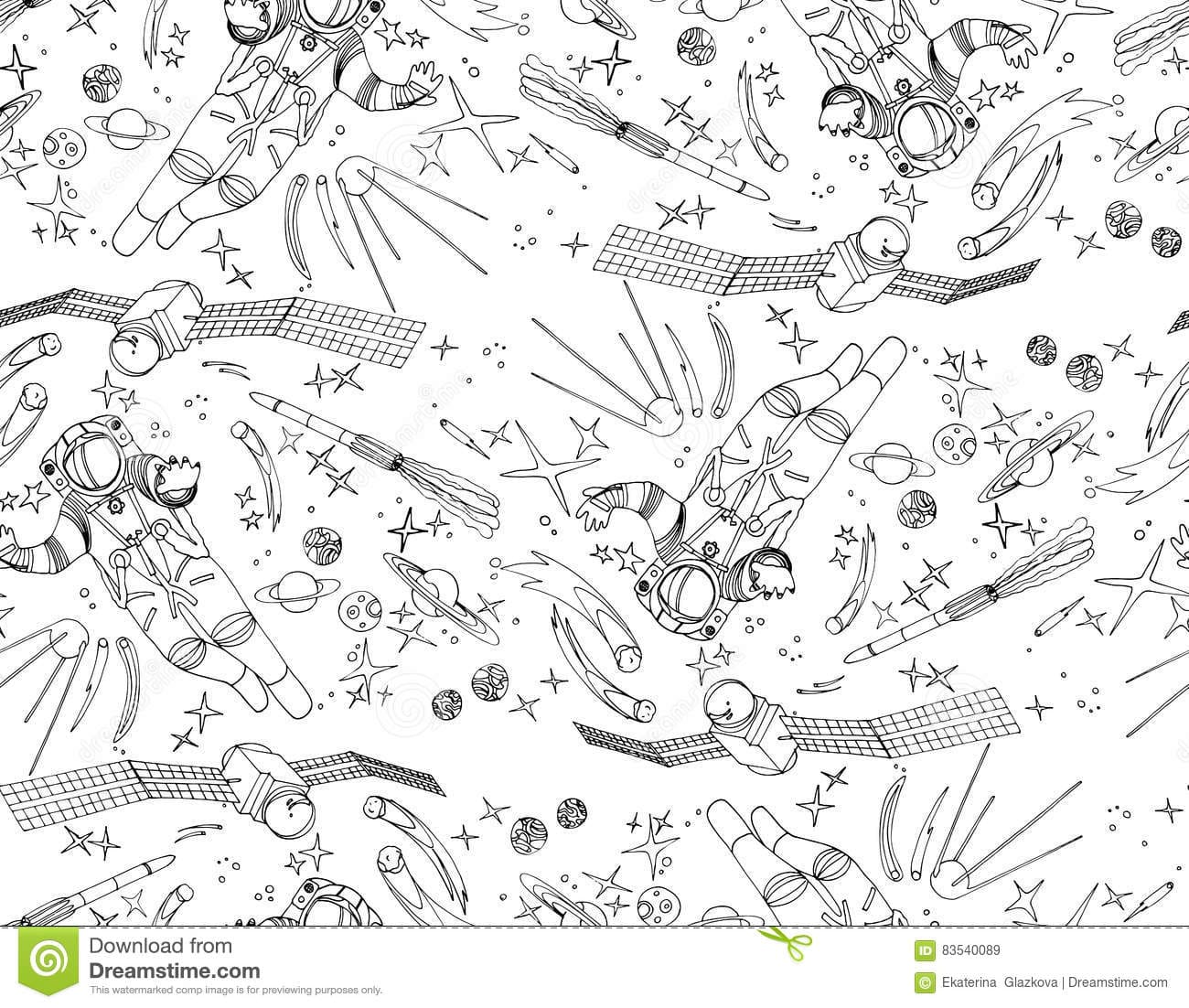 Astronaut and satellites pattern Coloring Page