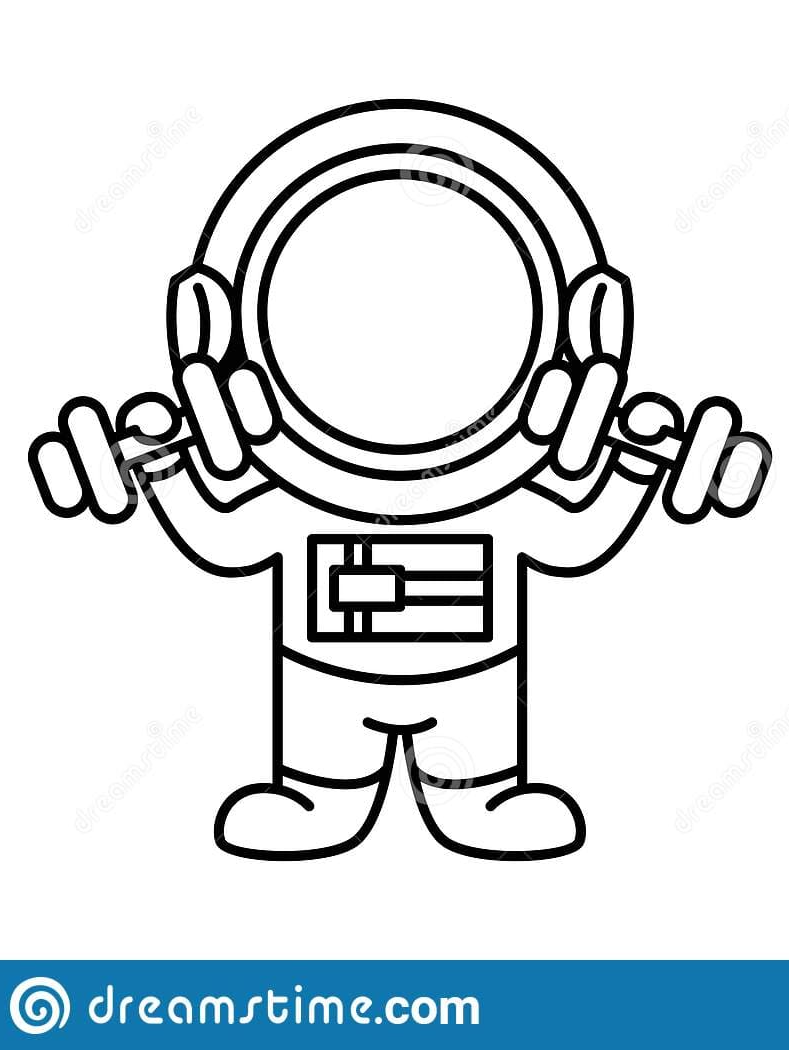 Astronaut holding a dumbbells coloring page for kids Coloring Page