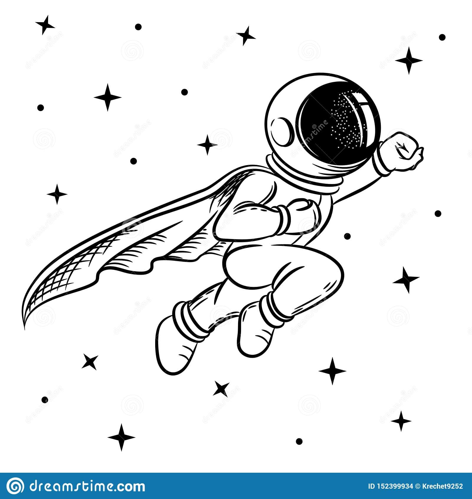 Astronaut in a raincoat flies Coloring Page