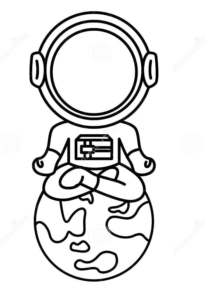 Astronaut sitting cross legged on earth Coloring Page