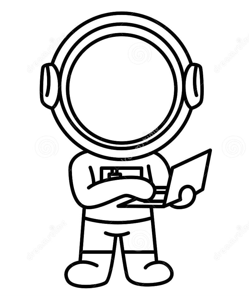 Astronaut working on laptop coloring page for kids Coloring Page