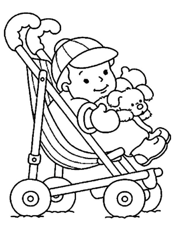 Baby Boy in Stroller Coloring Page
