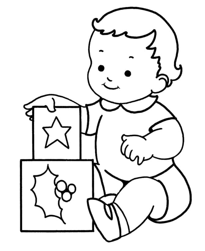 Baby with Blocks Coloring Page