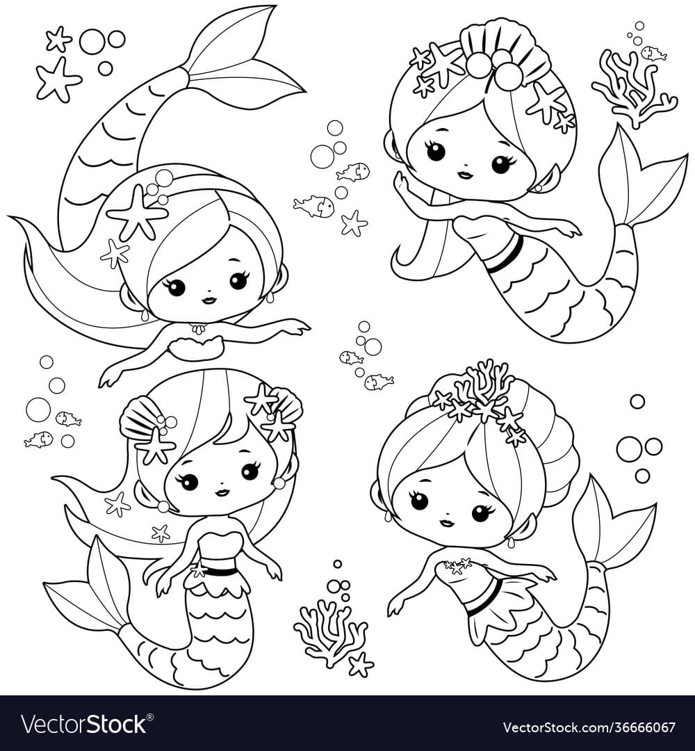 Beautiful mermaids collection vector image Coloring Page