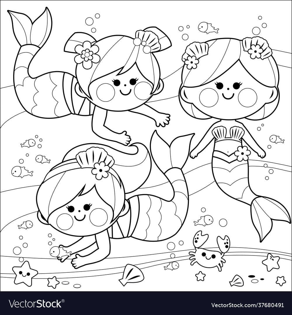 Beautiful mermaids swimming underwater vector image Coloring Page
