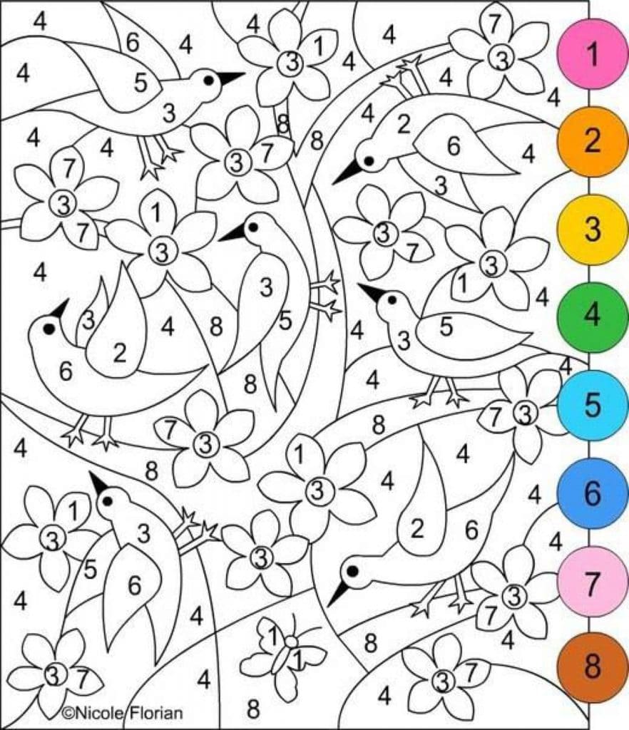 Birds and flowers Coloring Page