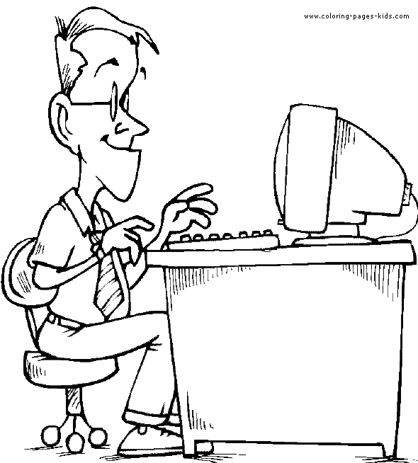 Boy Learn Computer Coloring Page