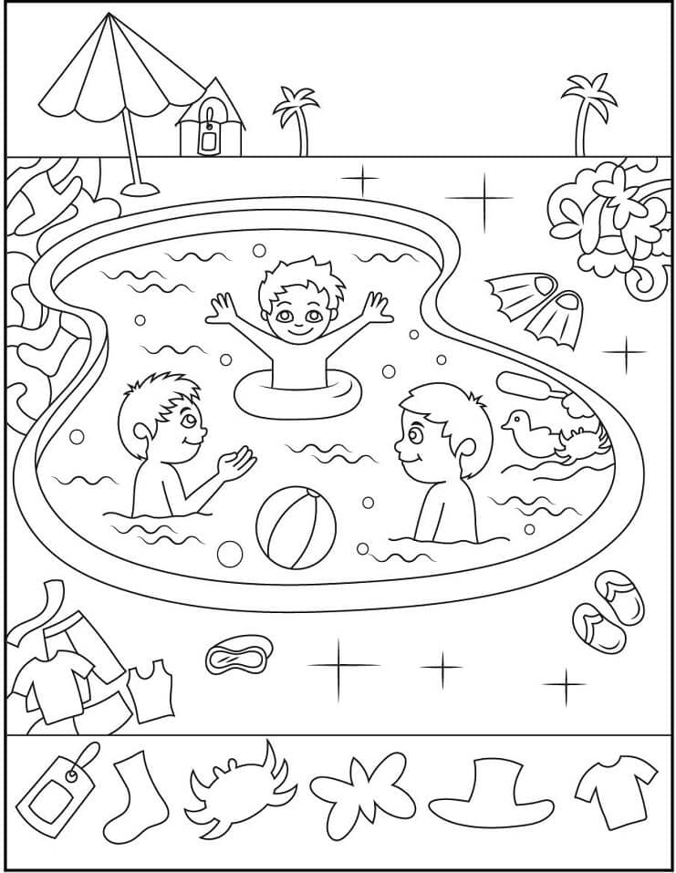 Boys in Swimming Pool Coloring Page