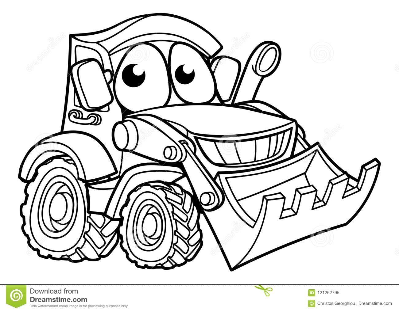 Cartoon Character Digger Bulldozer Vehicle