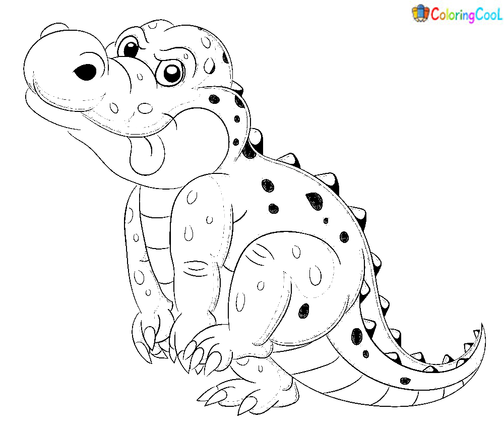Cartoon a big alligator with tongue hanging out vector image Coloring Page