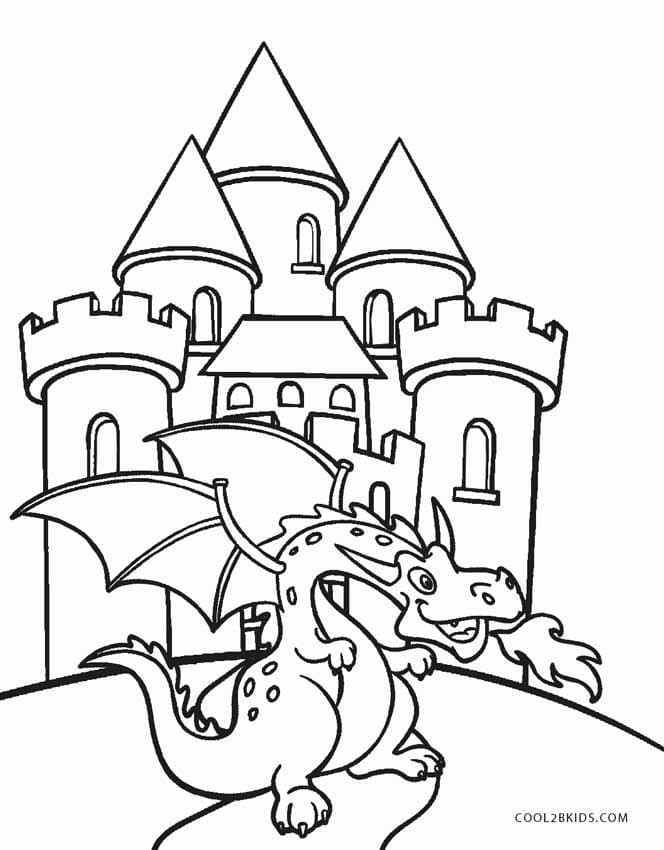 Castle and Dragon Coloring Coloring Page