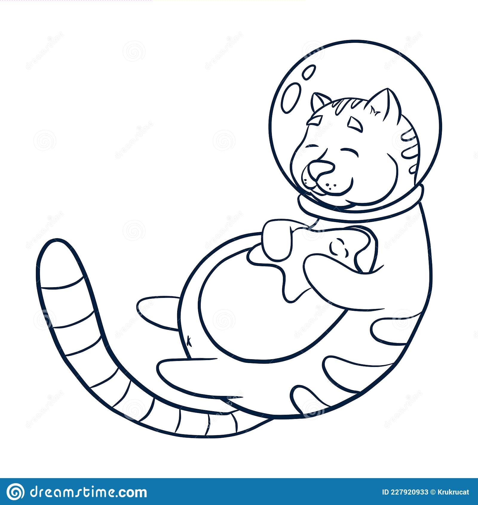 Cat Cosmonaut Hugging a Star vector Illustration